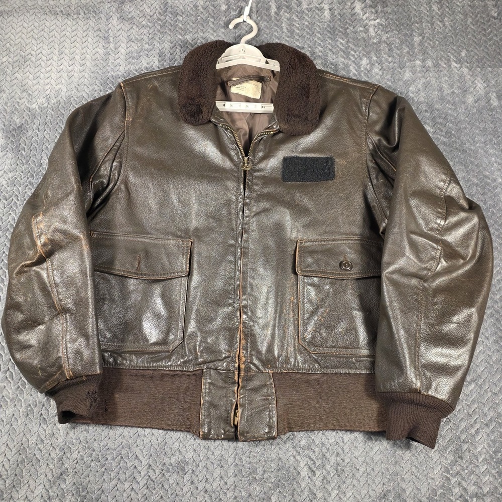 Vintage USN G-1 Flight Jacket Men XL 48 Brown Leather Orchard M/C Distressed